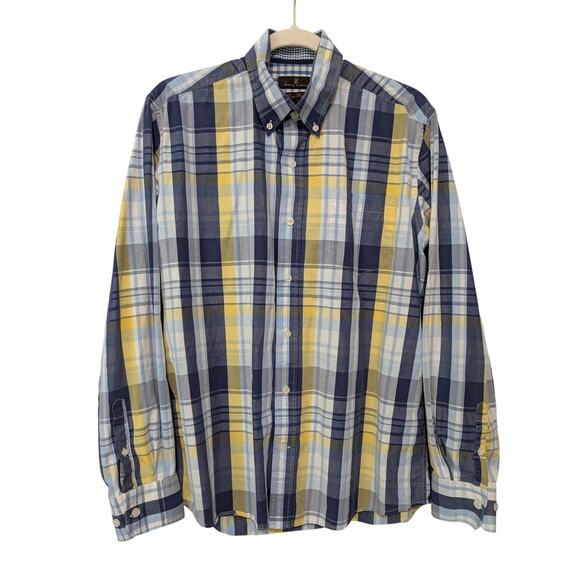 Mario Zegnoti Poplin Shirt Men L* Check Button Down Long Sleeve Contrast Trim - Picture 1 of 13
